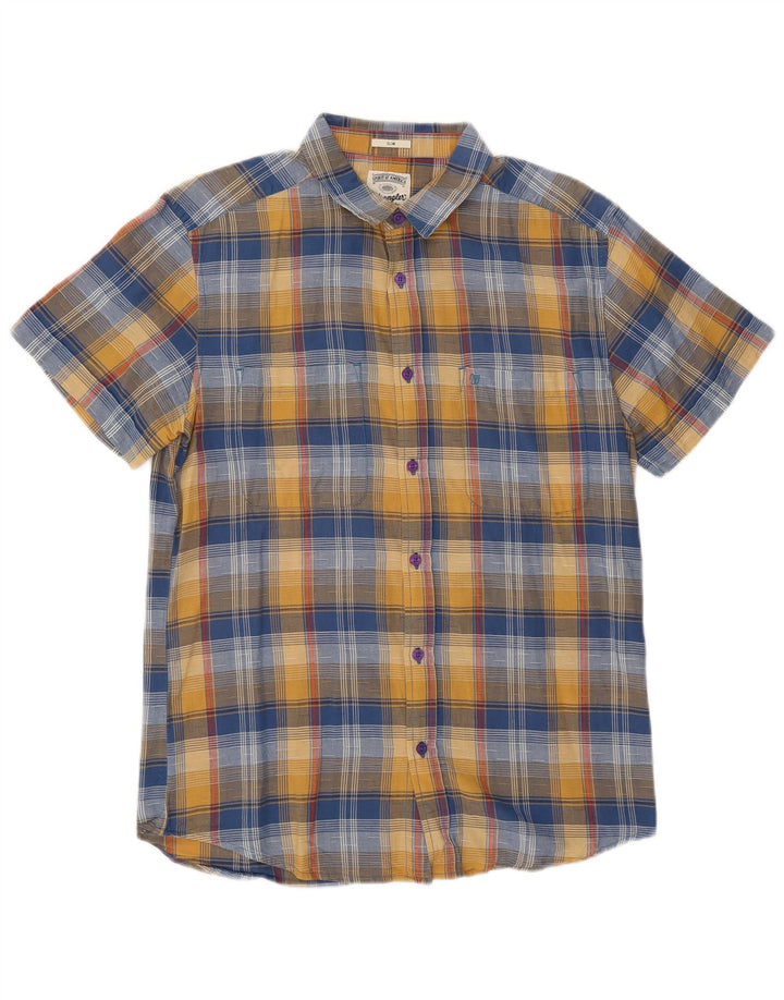 Wrangler Herren-Kurzarm-Slim-Hemd, groß, blau kariert, Baumwolle