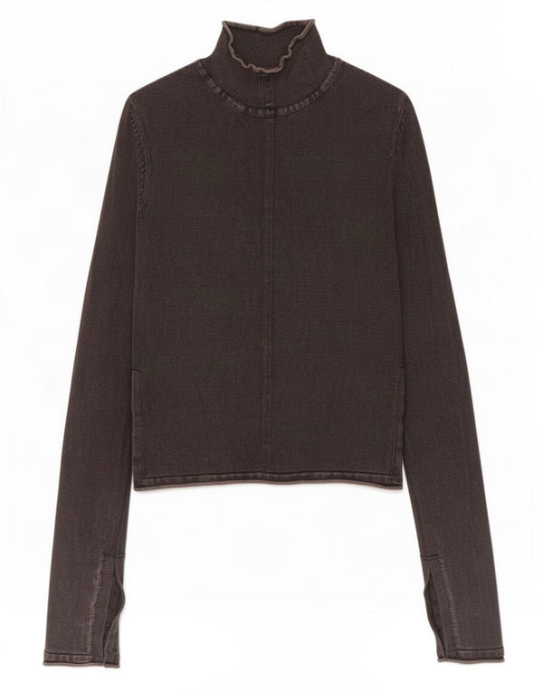 Zara Damen Crop Top Langarm UK 8 Small Braune Baumwolle