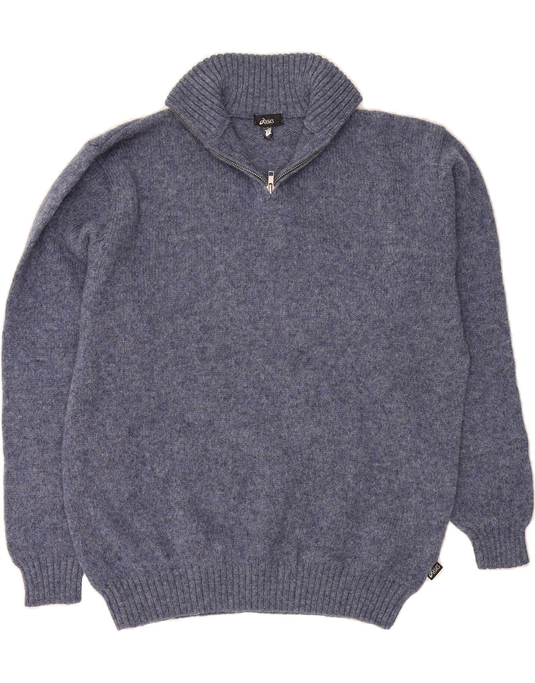 ASICS Womens Zip Neck Jumper Sweater UK 18 XL Navy Blue Wool Vintage Asics and Second-Hand Asics from Messina Hembry 