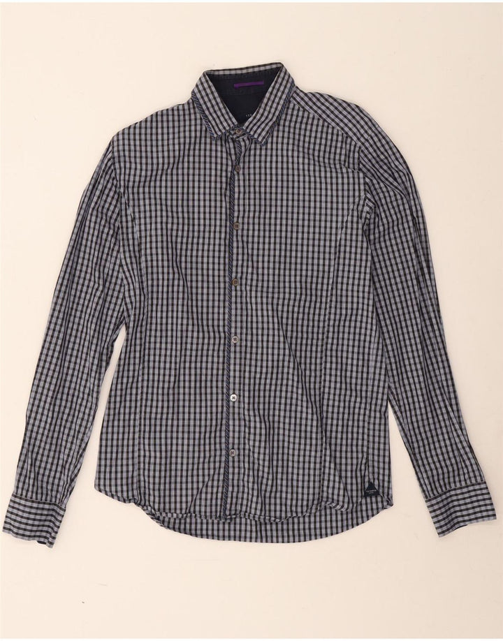 Ted Baker Herrenhemd, Größe 3, mittelblaue Gingham-Baumwolle