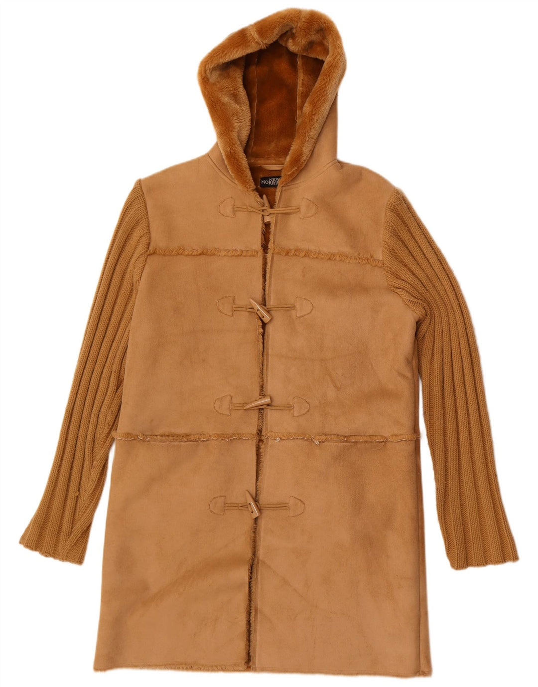 Vintage Damen Sherpa Dufflecoat mit Kapuze UK 14 Mittelbraunes Polyester