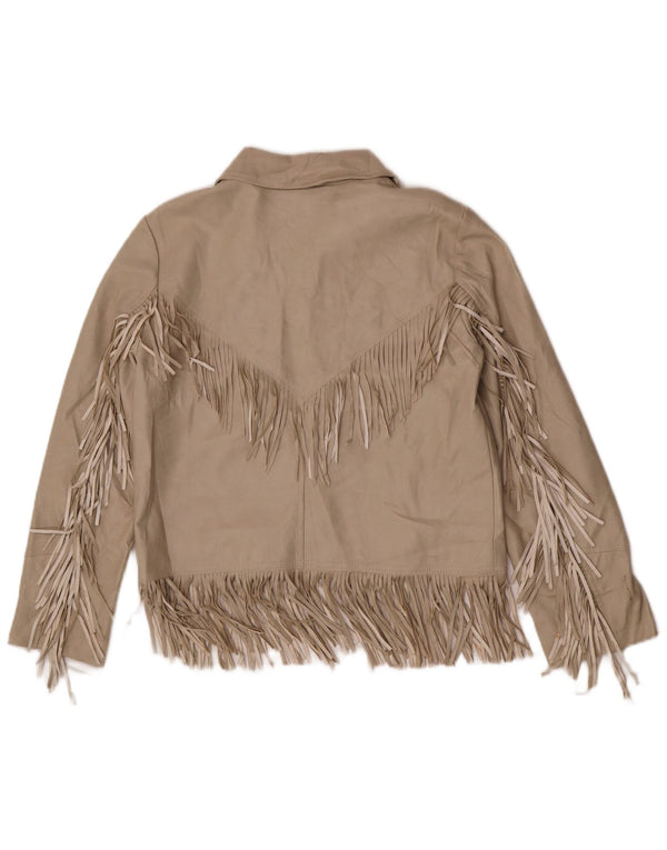 Topshop Damen Kunstlederjacke UK 6 XS Beige Polyurethan Western