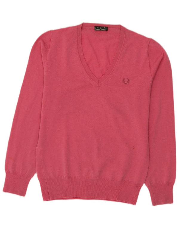 Fred Perry Damen-Pullover mit V-Ausschnitt, Gr. 12, Mittelrosa