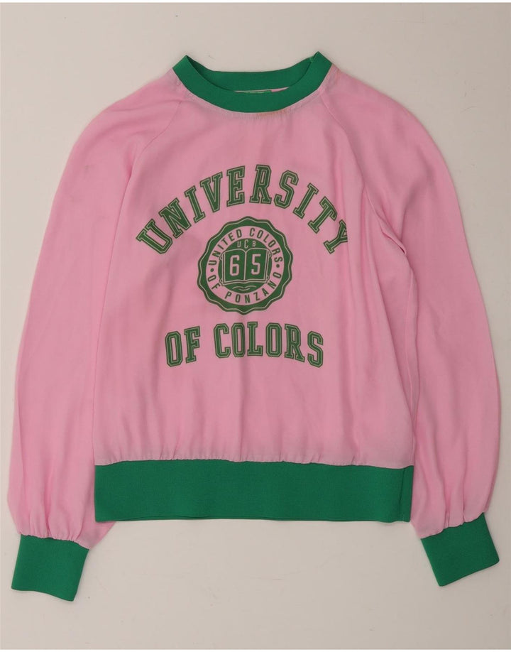 BENETTON Womens Overshirt Graphic Top Long Sleeve UK 6 XS Pink Polyester Vintage Benetton and Second-Hand Benetton from Messina Hembry 
