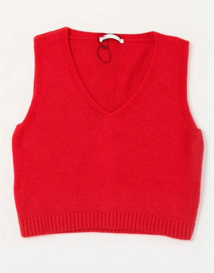 Zara Damen Crop Vest Tank Top UK 14 Mittelrote Viskose