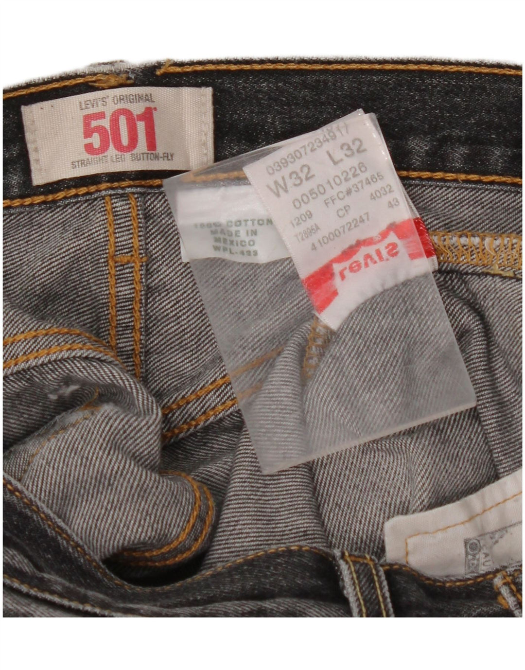 LEVI'S Herren 501 Straight Jeans W32 L32 Schwarze Baumwolle