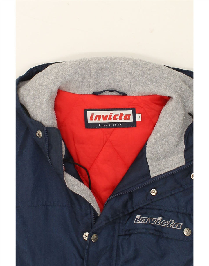INVICTA Boys Hooded Windbreaker Jacket 13-14 Years Navy Blue Polyamide Vintage Invicta and Second-Hand Invicta from Messina Hembry 