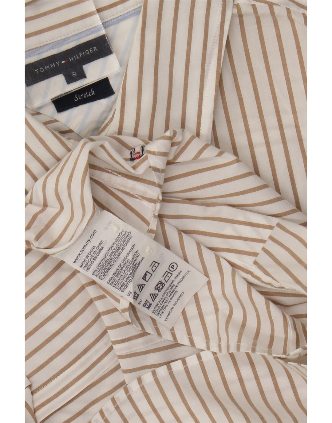 Tommy Hilfiger Stretch-Hemd für Damen, US 8, mittelbeige, gestreift, Baumwolle