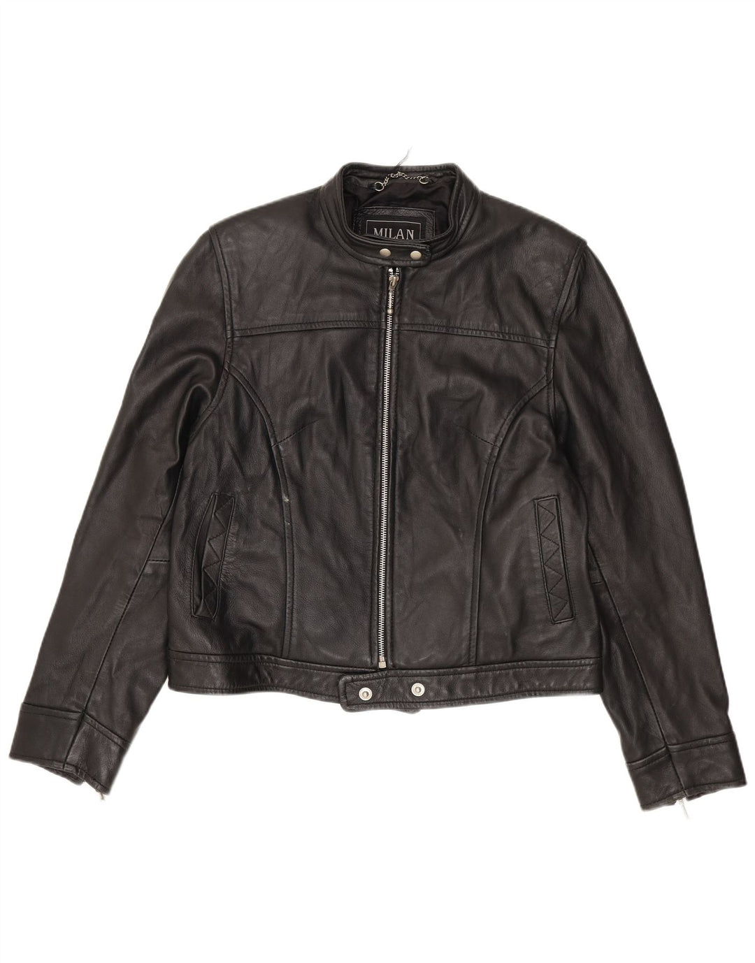 Milan Damen Biker-Lederjacke UK 12 Mittelschwarzes Leder