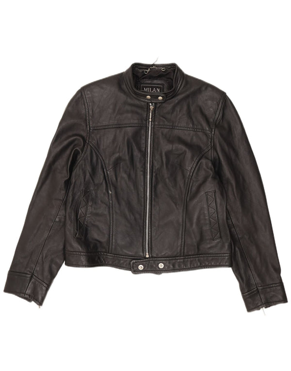 Milan Damen Biker-Lederjacke UK 12 Mittelschwarzes Leder