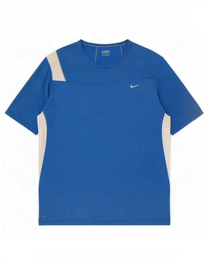 Nike Herren T-Shirt Top Large Blue Colourblock Polyester