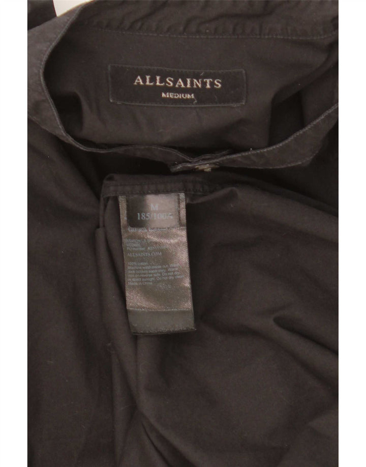 All Saints Herren-Longline-Hemd aus mittelschwarzer Baumwolle