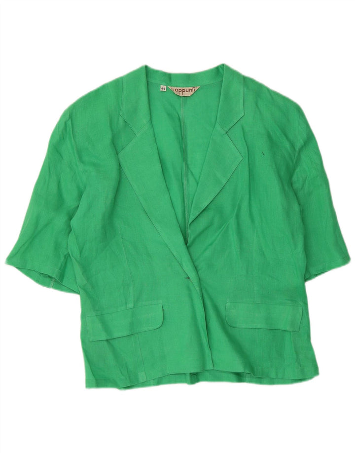 Vintage Damen Kurzarm 1 Knopf Blazer Jacke IT 44 Mittelgrünes Leinen