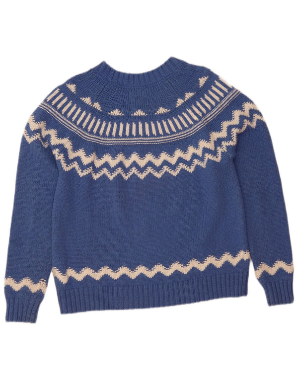 Fat Face Damen-Pullover mit Rundhalsausschnitt, UK 14, Größe L, blaue Fair-Isle-Wolle