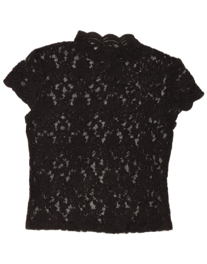 Zara Damen Crop Lace Bluse Top UK 12 Mittelschwarz geblümt