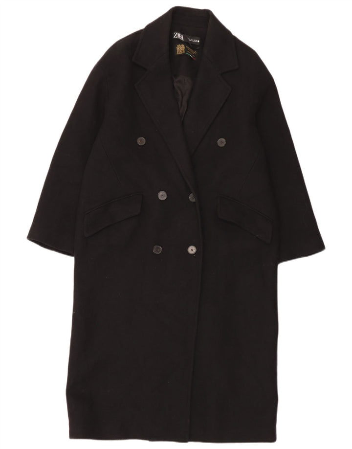Zara Damen Übergroßer zweireihiger Mantel UK 10 Small Schwarz