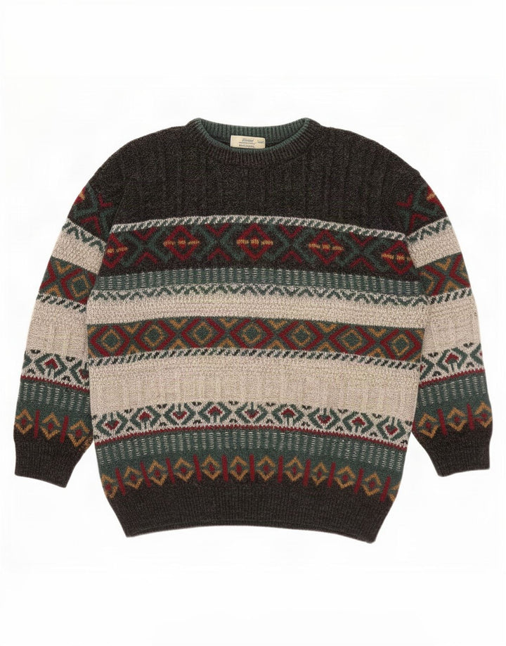 St. Bernard Herren-Pullover mit Rundhalsausschnitt, Mittelgrau, geometrisches Acryl