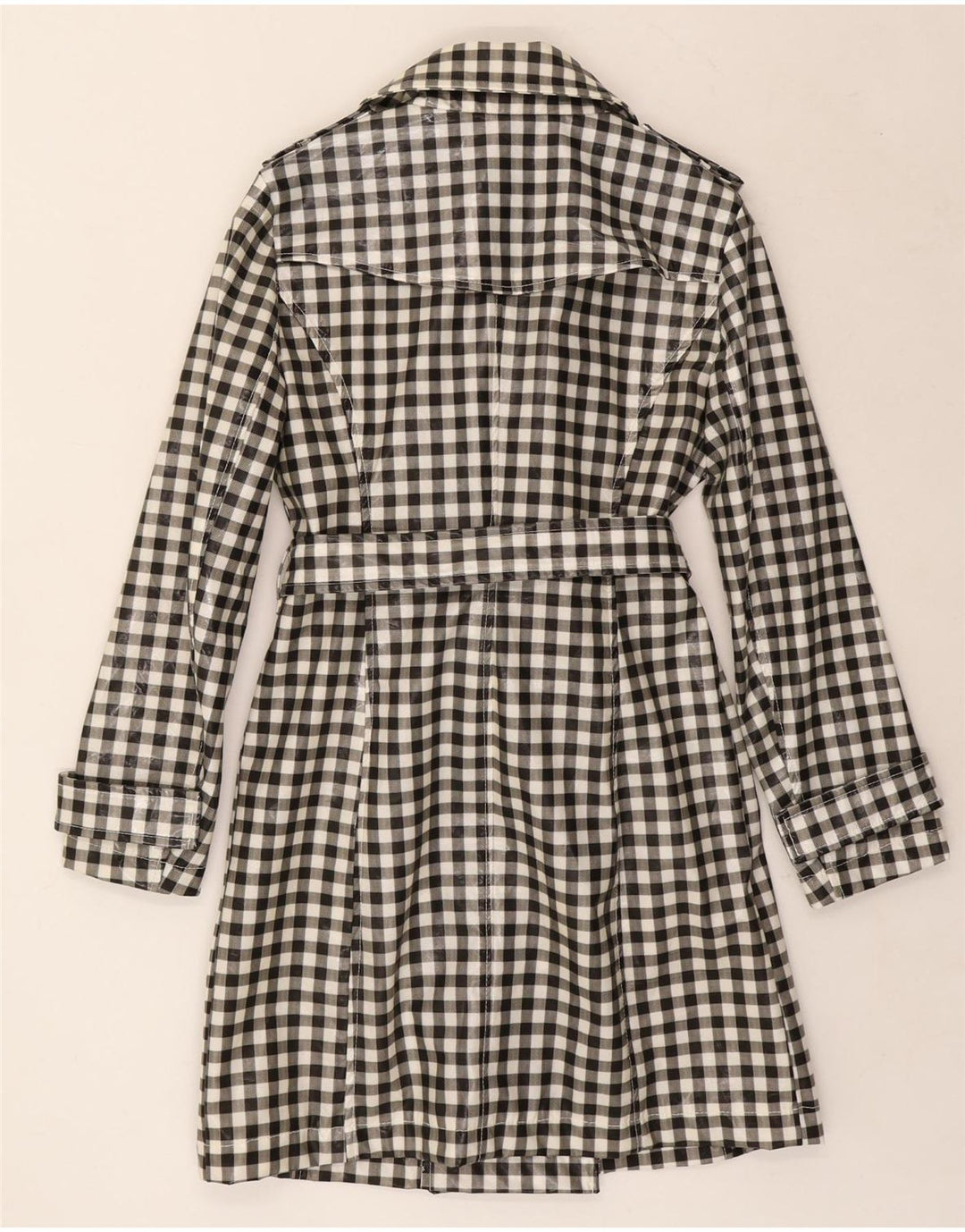 Vintage Damen Trenchcoat UK 12 Medium Black Gingham