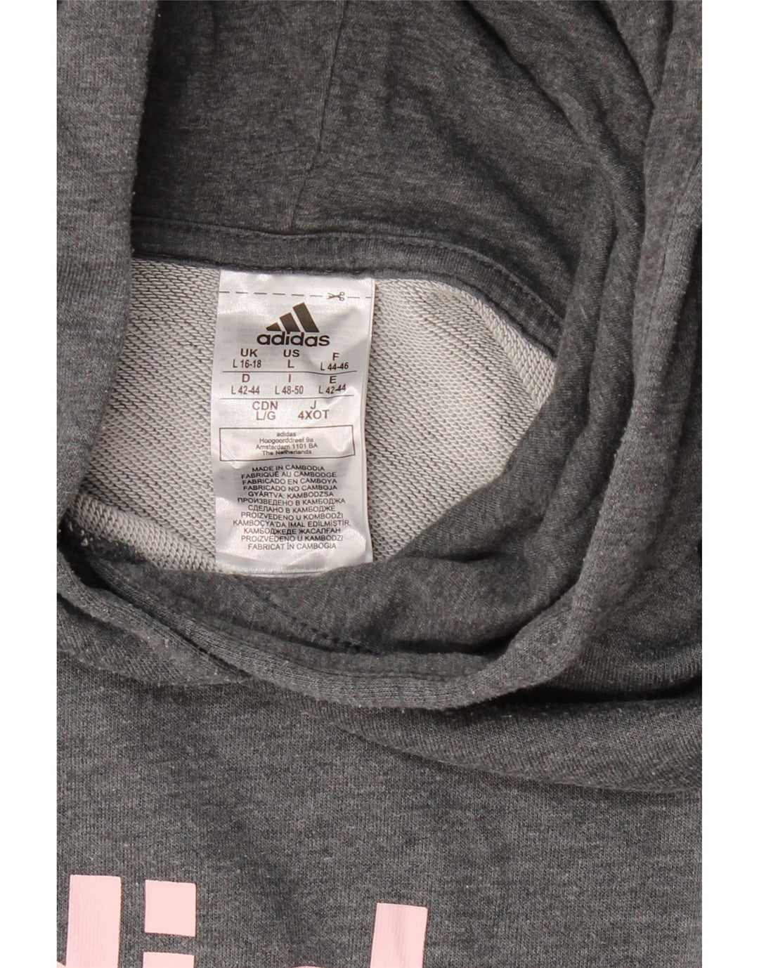 ADIDAS Damen Graphic Hoodie Pullover UK 16/18 Large Grau Polyester