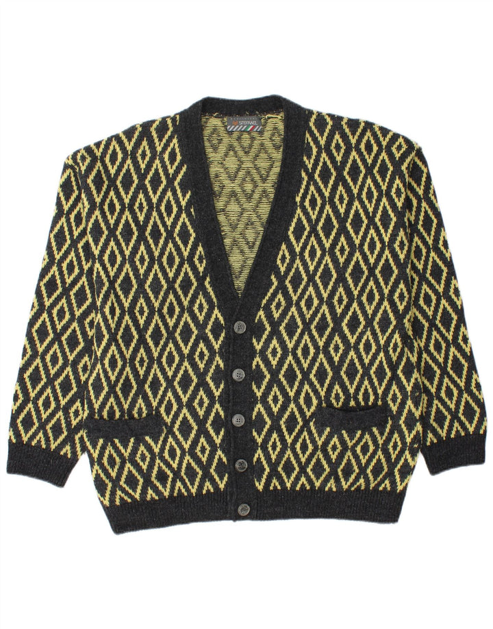 Stefanel Herren-Strickjacke, groß, gelbe Argyle-/Diamantwolle