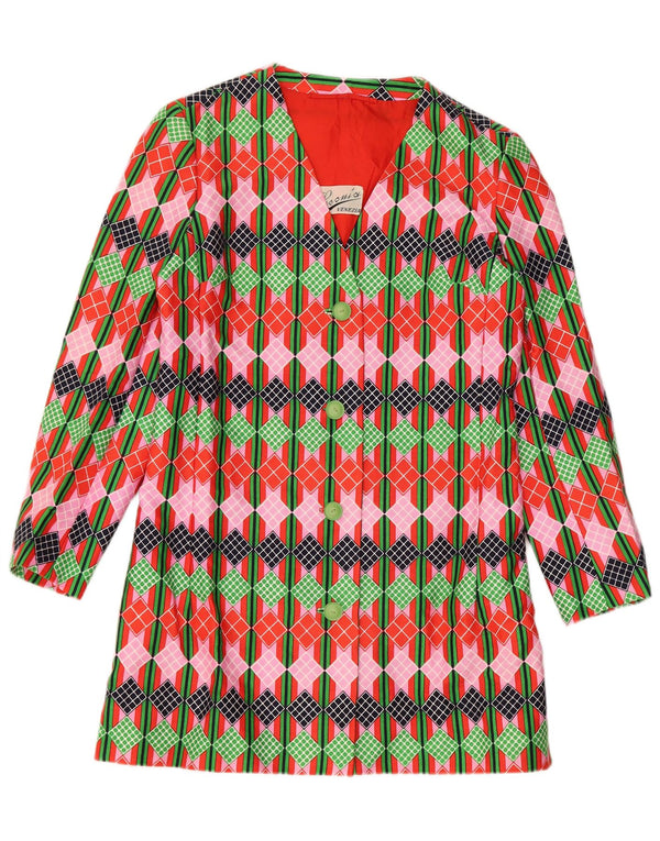 Vintage Damen 4-Knopf-Blazerjacke UK 12 Medium Mehrfarbig Geometrisch