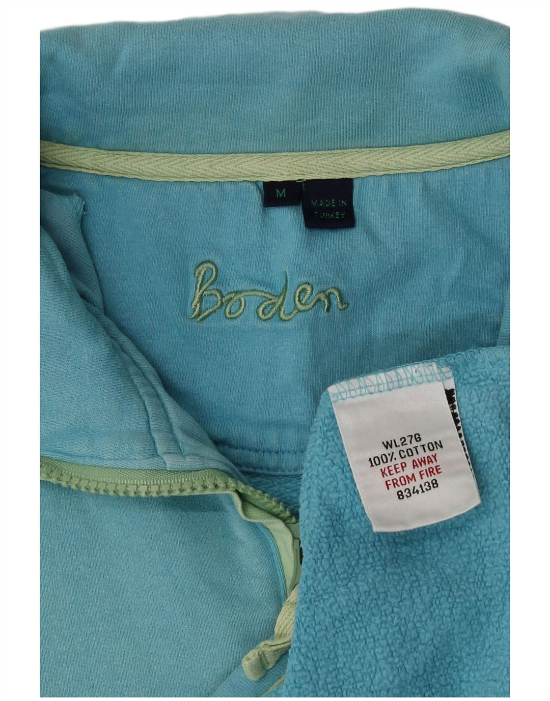 Boden Damen-Sweatshirt mit Reißverschluss am Hals, UK 14, mittelblaue Baumwolle