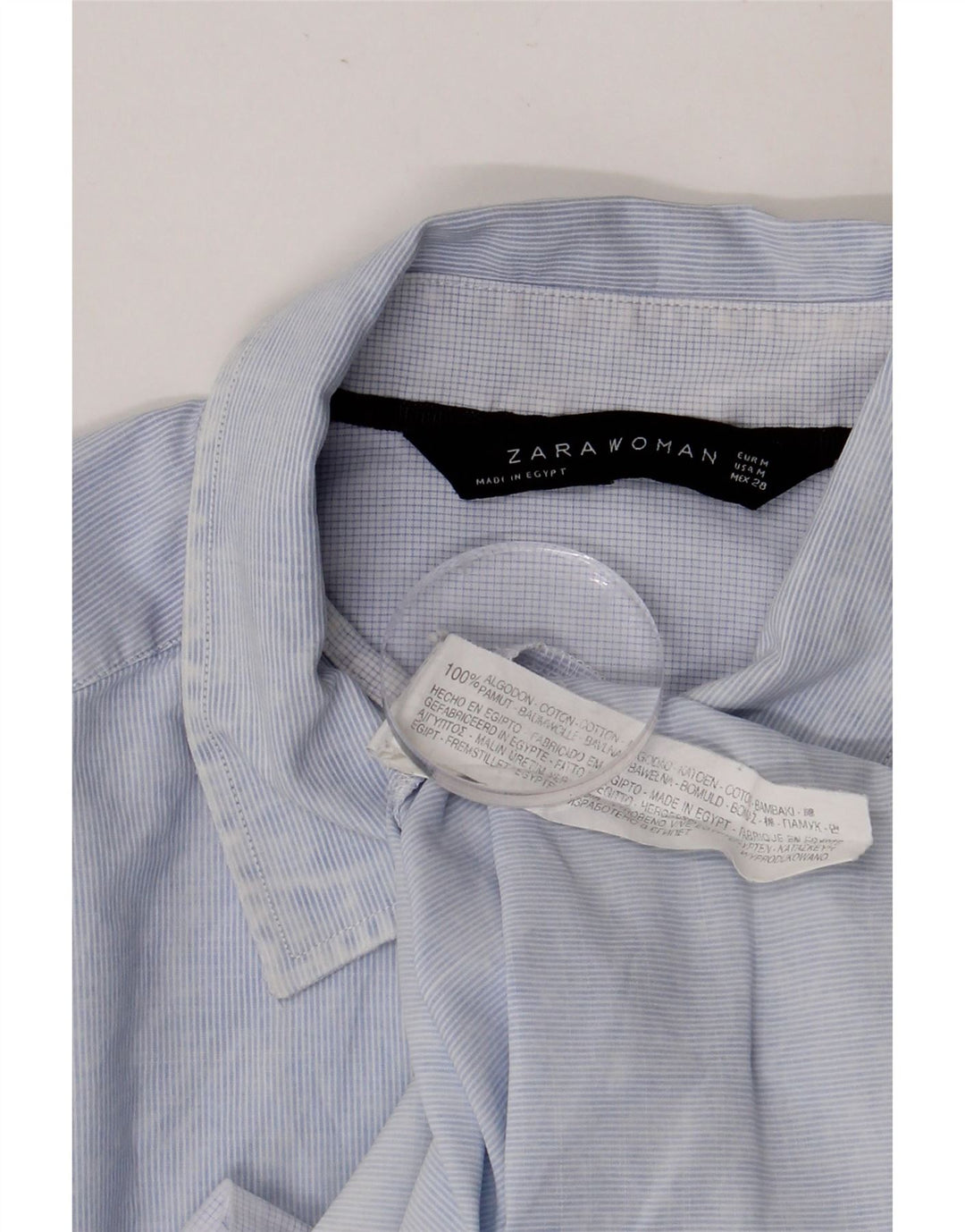 ZARA Damen-Hemd UK 14 Mittelblaue Nadelstreifen-Baumwolle