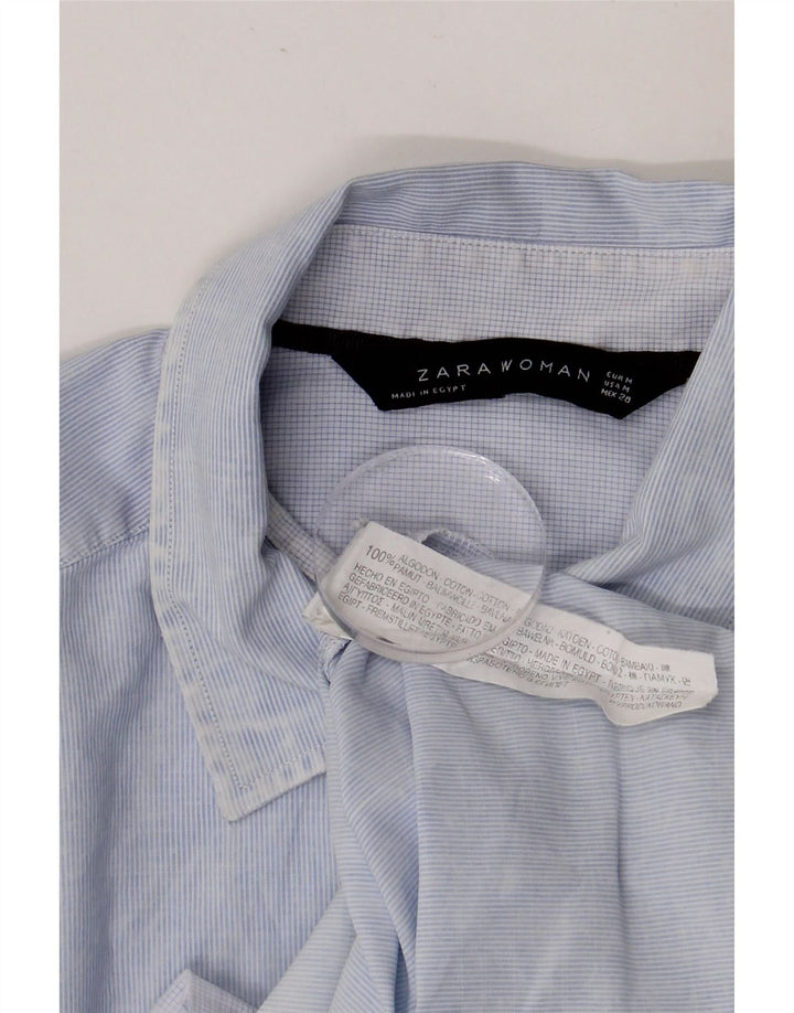 ZARA Damen-Hemd UK 14 Mittelblaue Nadelstreifen-Baumwolle
