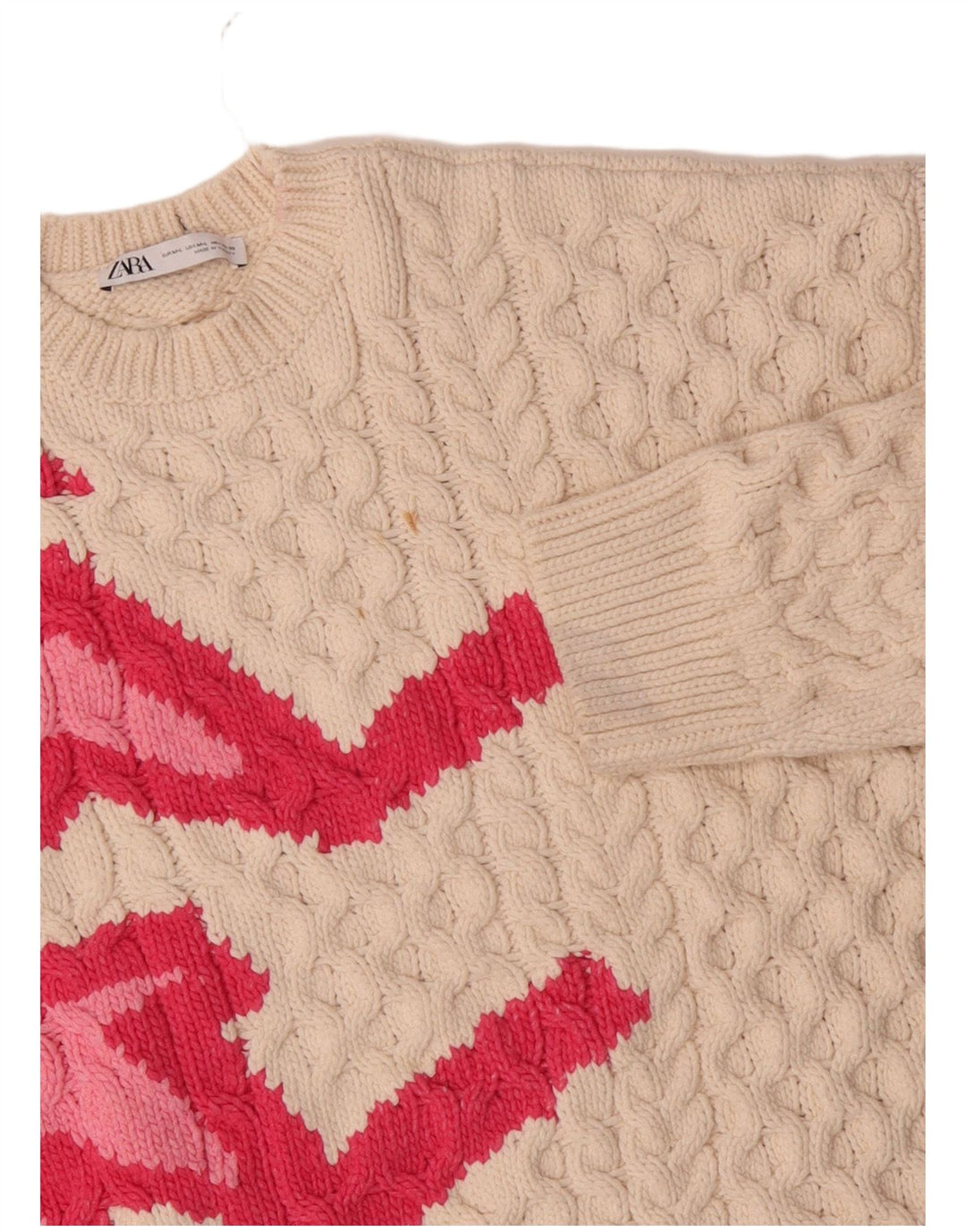 Zara Damen-Pullover mit Rundhalsausschnitt, Gr. 14, Medium, gebrochenes Weiß, Polyester