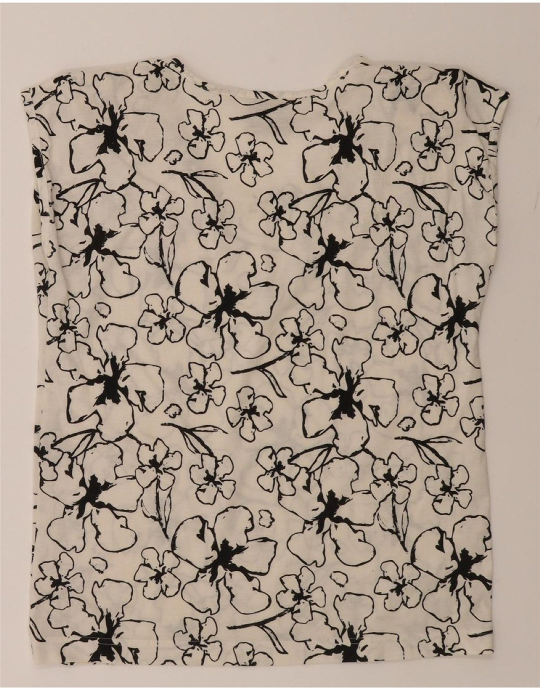 VINTAGE Womens T-Shirt Top UK 16 Large White Floral Polyester Vintage Vintage and Second-Hand Vintage from Messina Hembry 