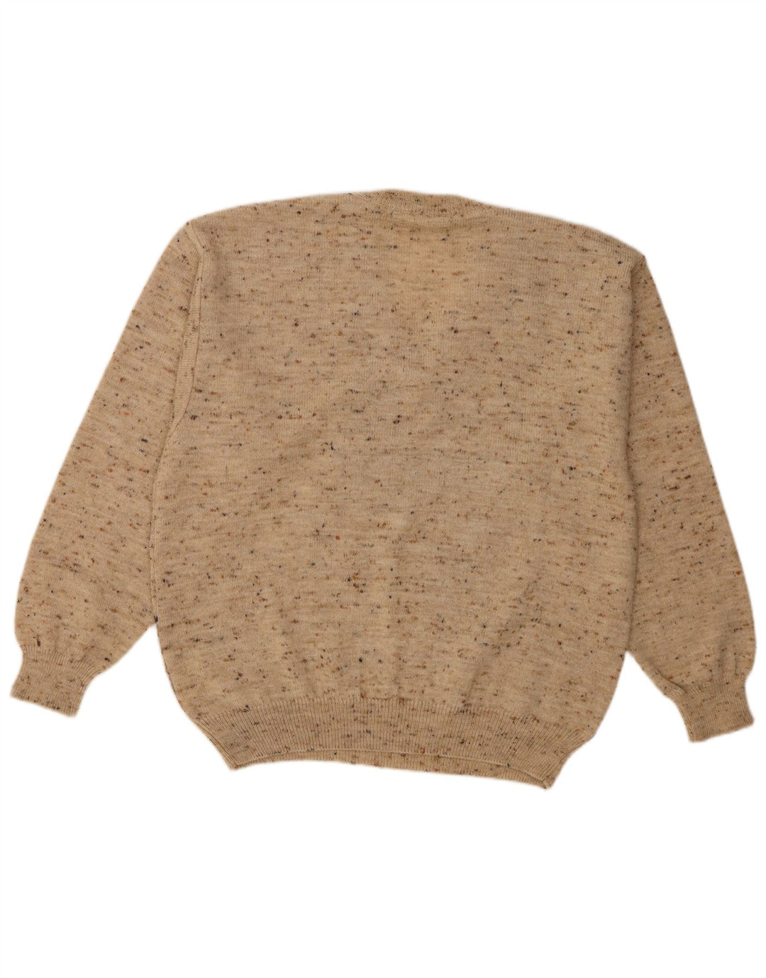 Vintage Herren Pullover mit V-Ausschnitt IT 48 Mittelbeige Colourblock-Wolle