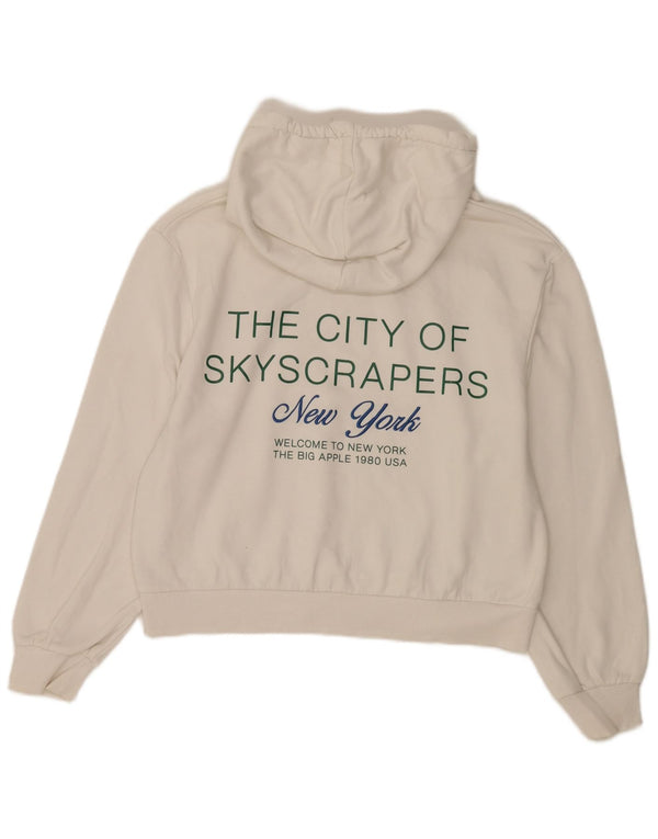 Zara Damen New York Crop Graphic Kapuzenpullover UK 14 Mittelweiß