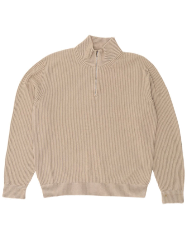 Massimo Dutti Mens Zip Neck Jumper Sweater Medium Beige Cotton