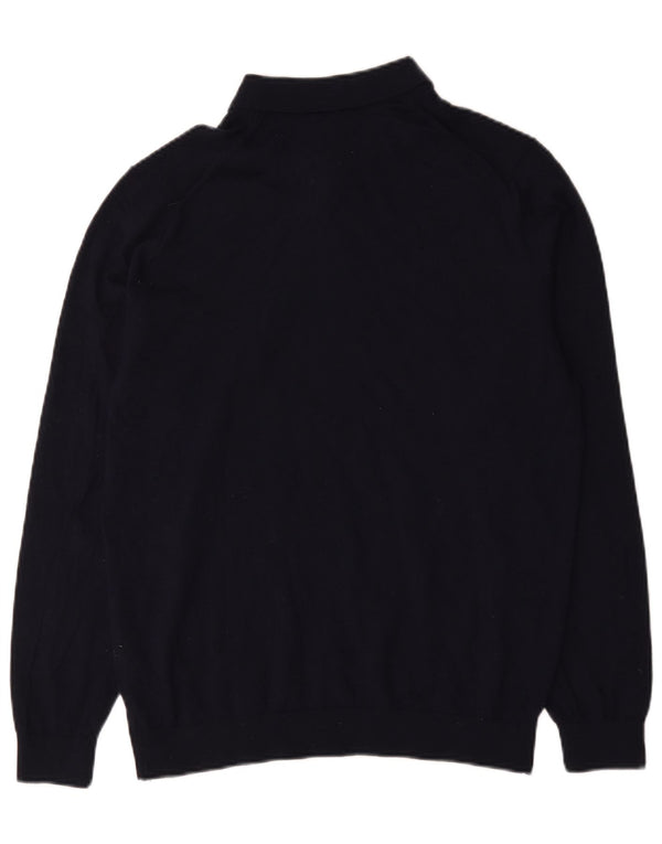 Massimo Dutti Mens Polo Neck Jumper Sweater XL Navy Blue Merino Wool