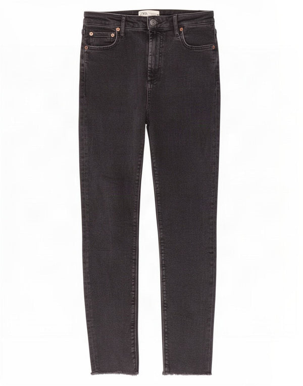 Zara Damen-Jeans mit hoher Taille, Röhrenjeans, EU 38, Größe S, W28, L29, schwarze Baumwolle