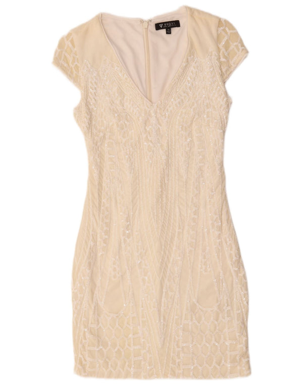 Guess Damen-Etuikleid mit Pailletten, UK 6 XS, gebrochenes weißes Nylon