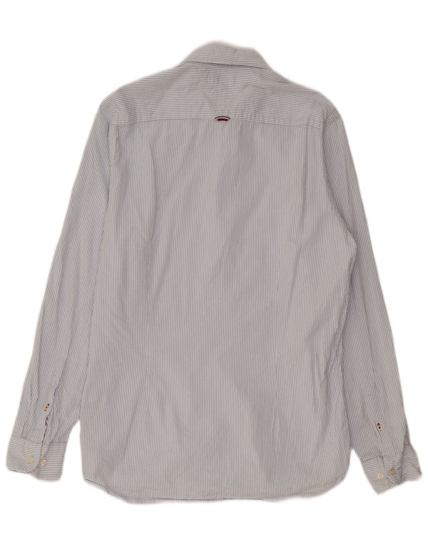 Tommy Hilfiger Herren-Slim-Fit-Hemd, groß, blaue Nadelstreifen-Baumwolle