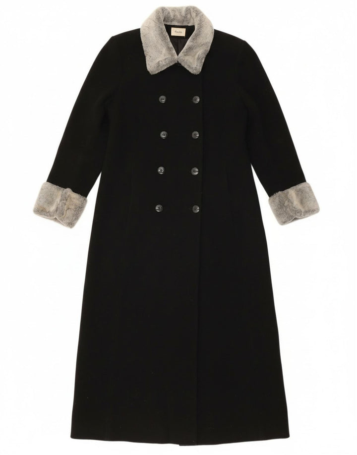 Pimkie Damen Zweireihiger Mantel IT 44 Mittelschwarze Wolle
