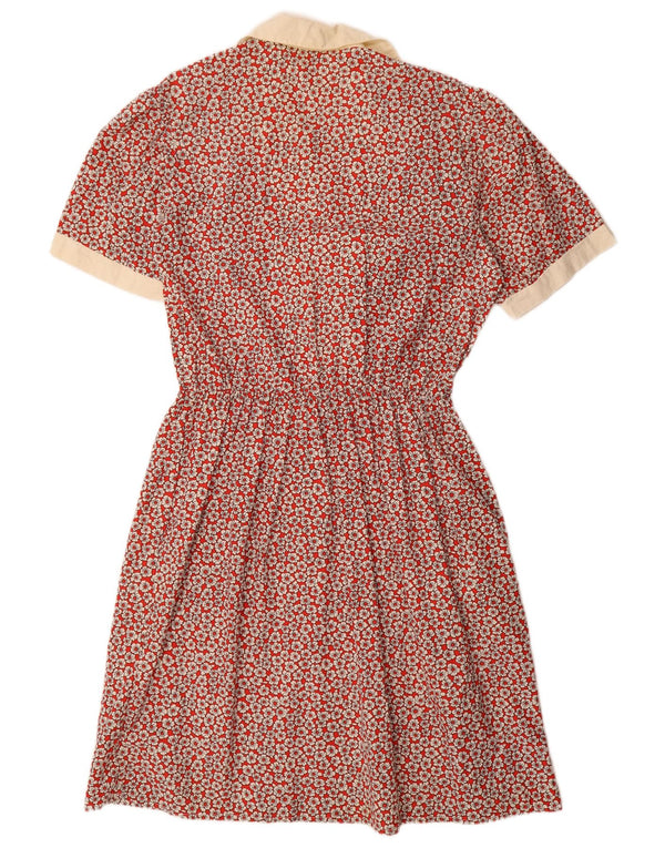 Vintage Damen A-Linie Kleid IT 54 3XL Rot geblümte Baumwolle