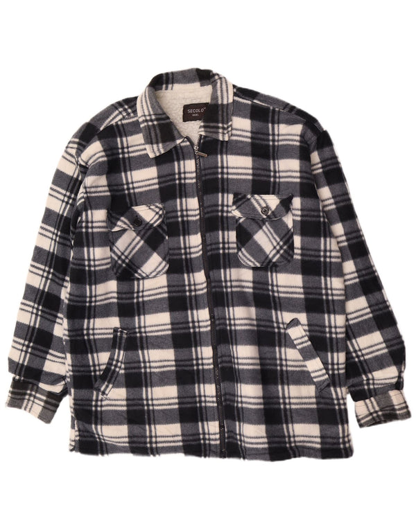 Vintage Herren Sherpa Flanell Utility Jacke UK 46 3XL Marineblau karierte Baumwolle