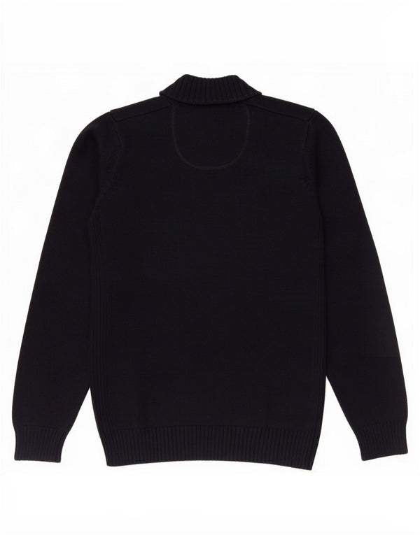 Marks & Spencer Mens Button Neck Jumper Sweater Small Navy Blue Cotton