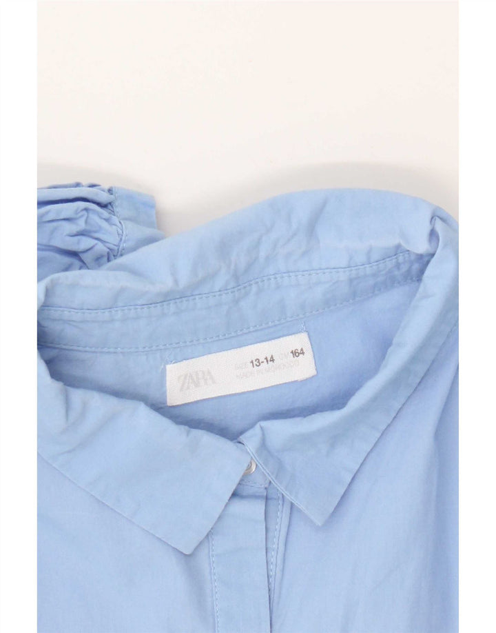 Zara Mädchen-Hemdbluse mit Rüschen vorne, 13–14 Jahre, Blau