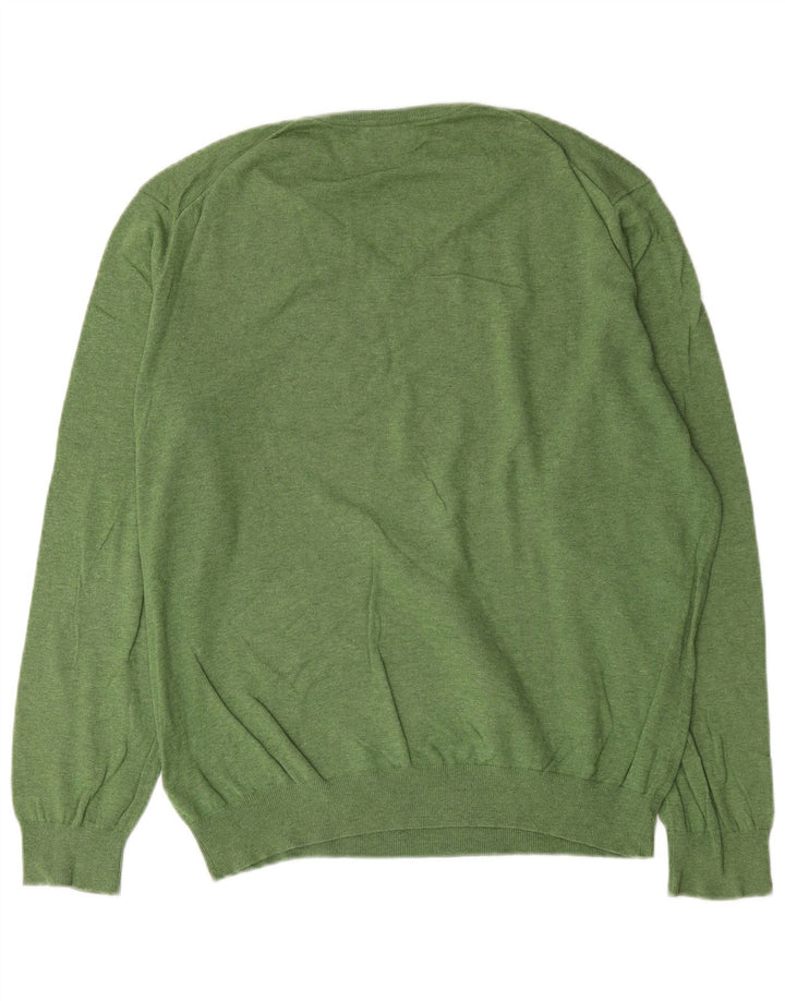Massimo Dutti Herren-Pullover mit V-Ausschnitt, XL, grüne Baumwolle
