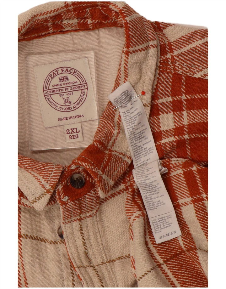 Fat Face Herren-Flanellhemd 2XL, beige karierte Baumwolle