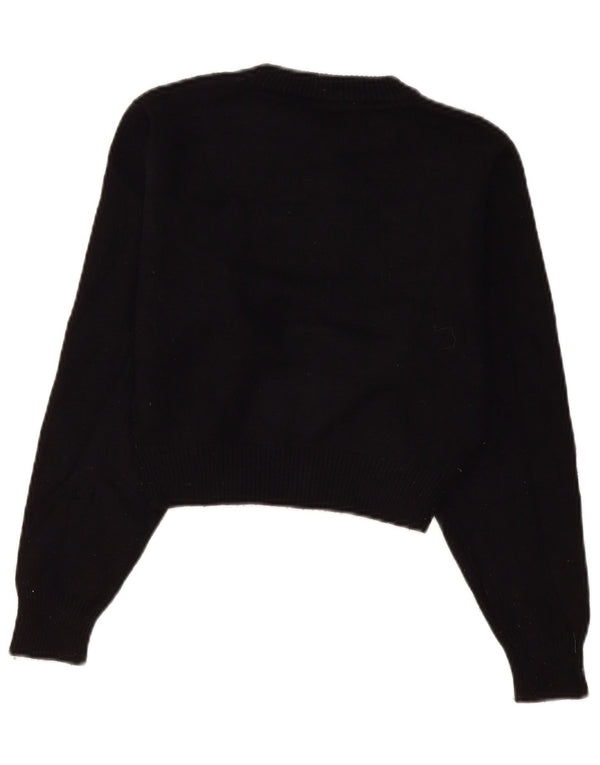Zara Damen Crop Crew Neck Pullover Pullover UK 10 Small Schwarze Viskose