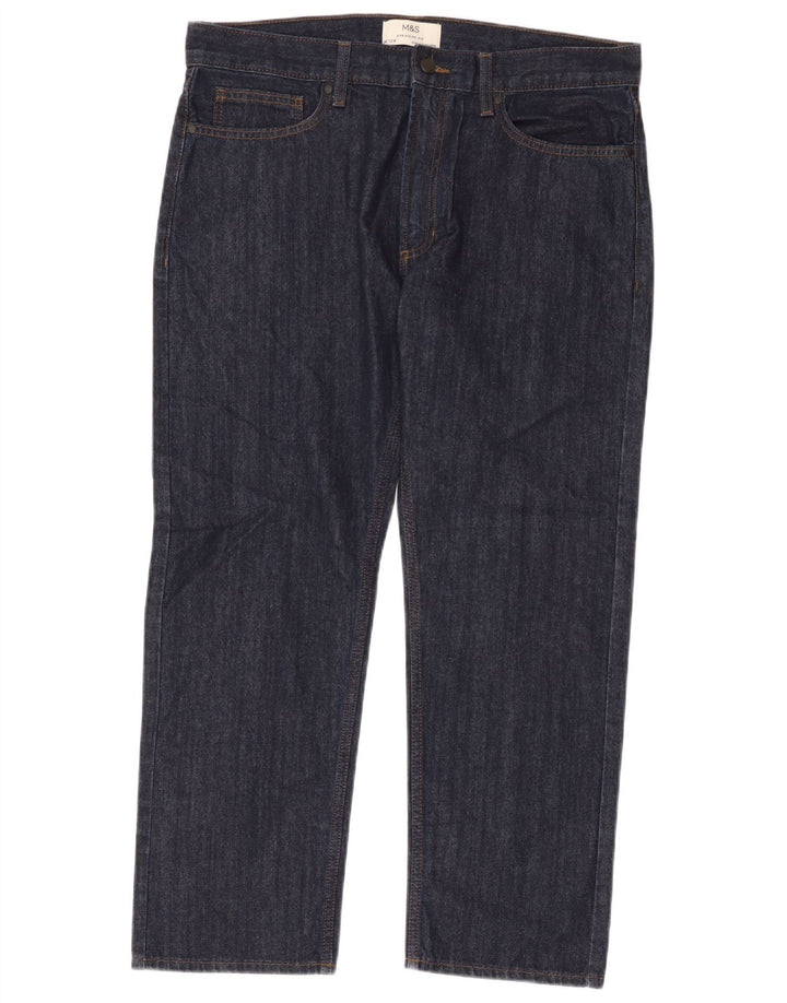 Marks & Spencer Herren Straight Jeans W36 L29 Marineblau Baumwolle