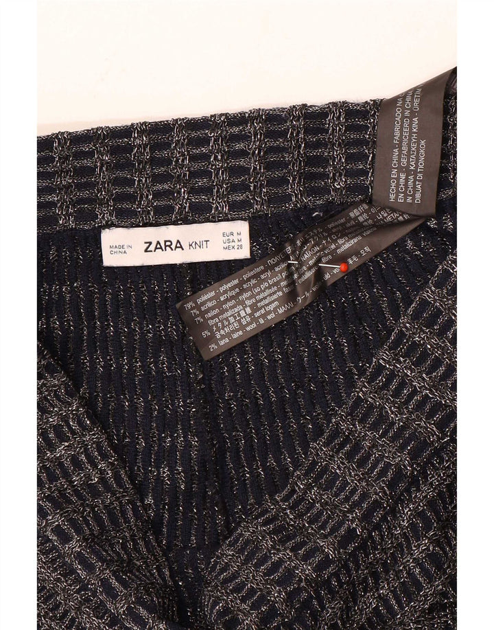 Zara Damen-Strick-Flare-Hose, Größe M, W30, L30, Marineblau, gestreift, Polyester