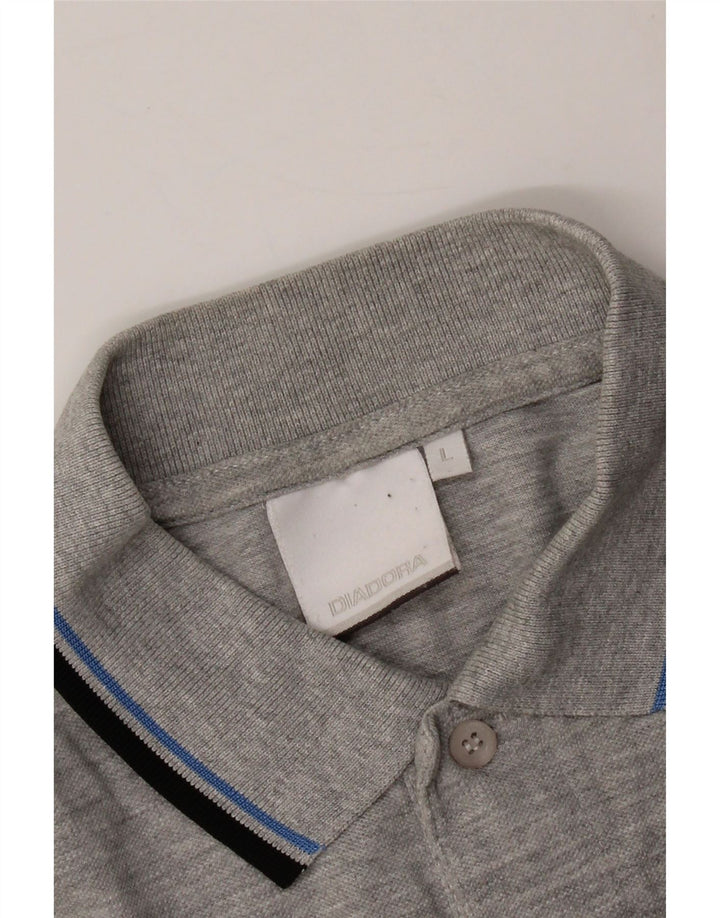 DIADORA Mens Long Sleeve Polo Shirt Large Grey Cotton Vintage Diadora and Second-Hand Diadora from Messina Hembry 
