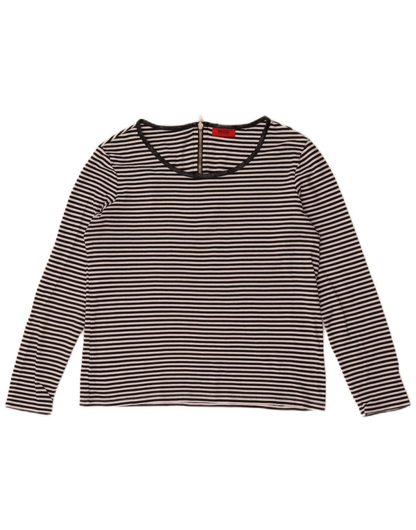 Hugo Boss Damen Top Langarm UK 12 Medium Schwarz gestreift