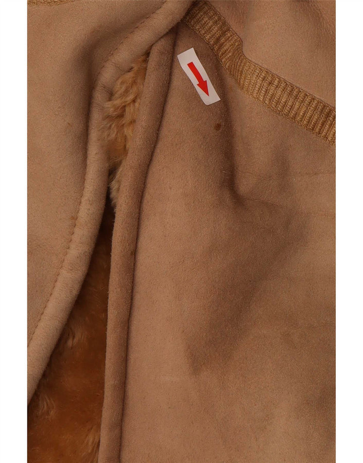 Vintage Damen Shearling Mantel IT 44 Medium Beige Leder